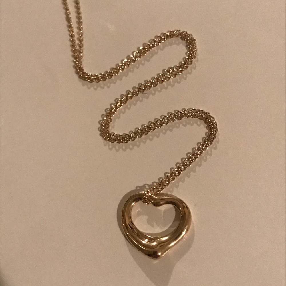 TIFFANY & CO. Elsa Peretti 16mm Open Heart Pendant Necklace 16” - Picture 2 of 8